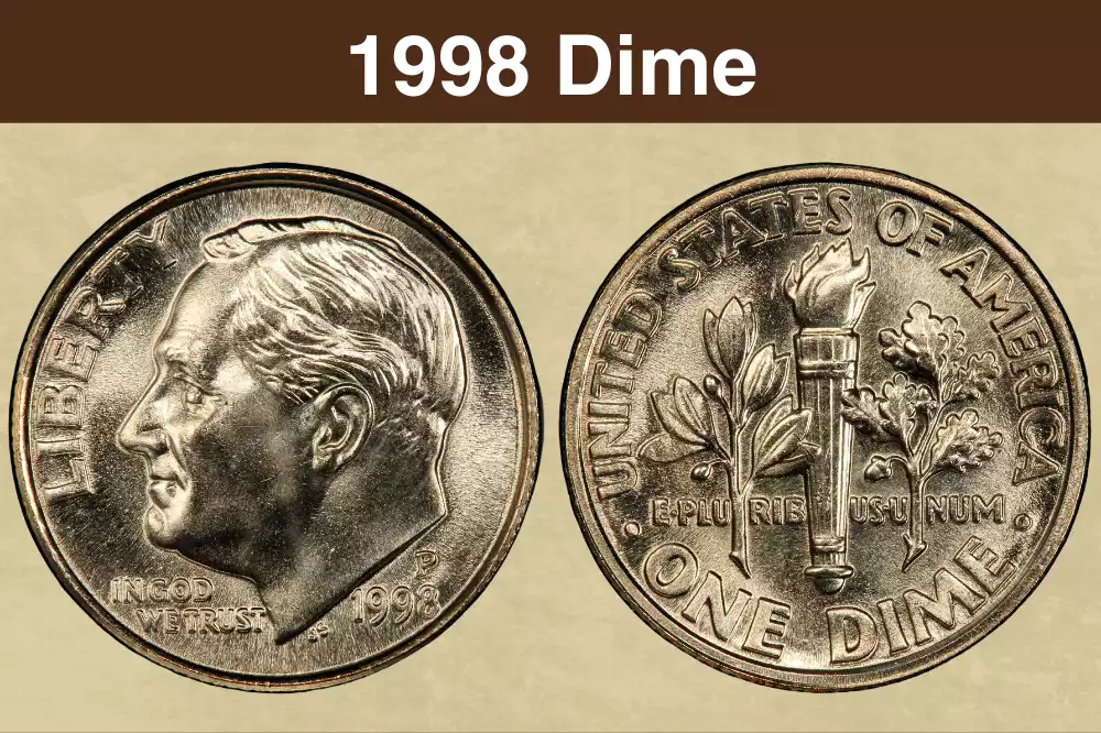 1998 Roosevelt dime obverse and reverse showing P and D mint marks